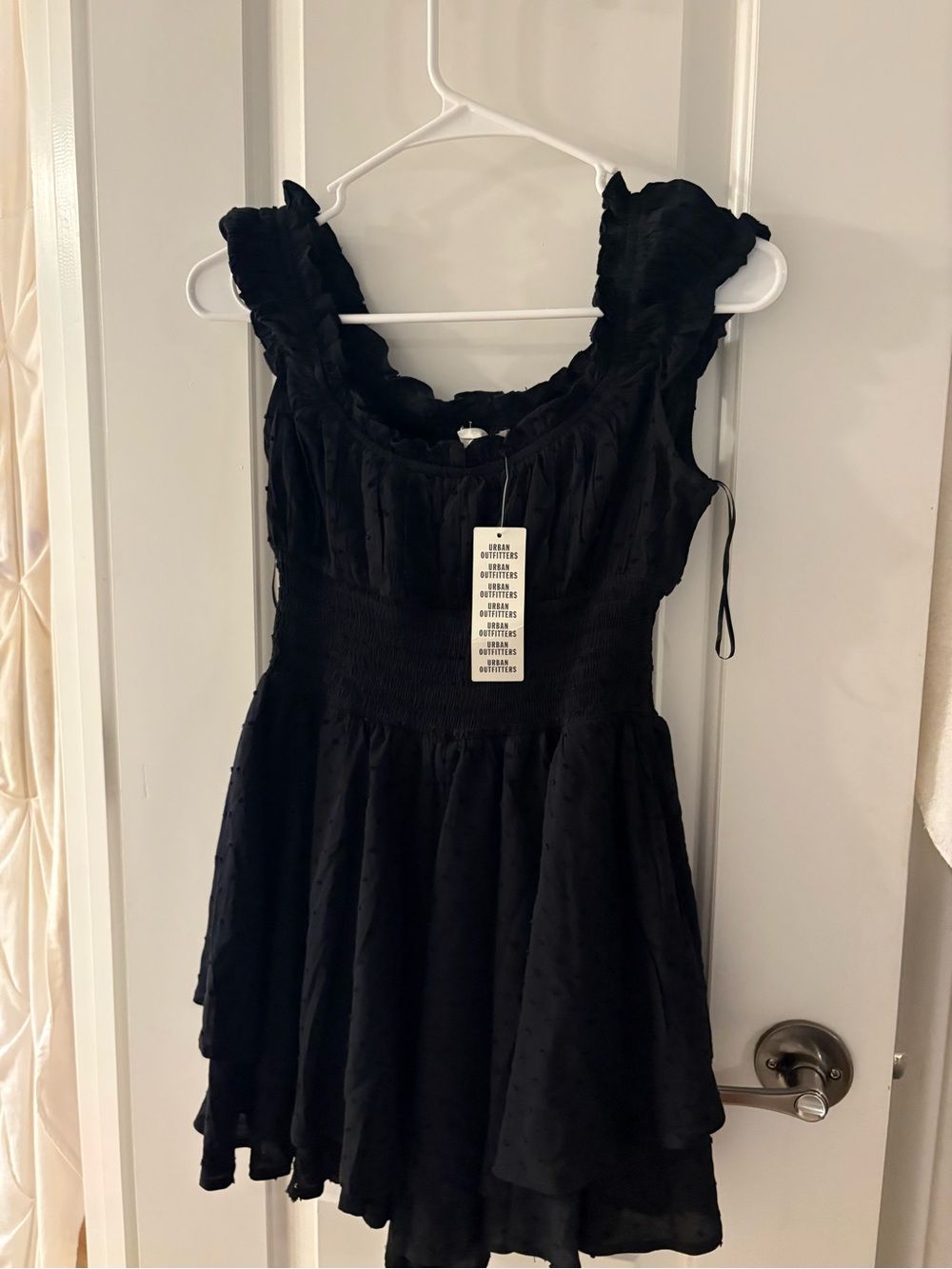 Urban Outfitters Black Ruffle-Trim Smocked Waist Dress